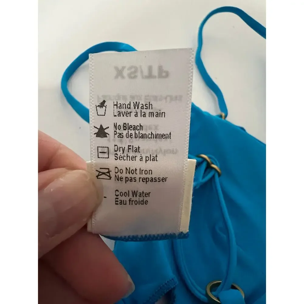 NWT L*Space Women's Ribbed Pointelle Winnie Bikini Swim Top Electric Blue SZ XS